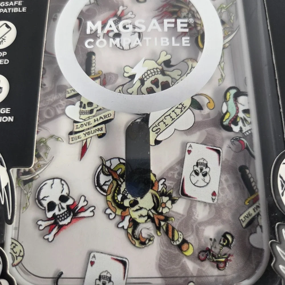 Ed Hardy iPhone 16 Pro Max Case MagSafe Tattoo Skull Hearts Clear New